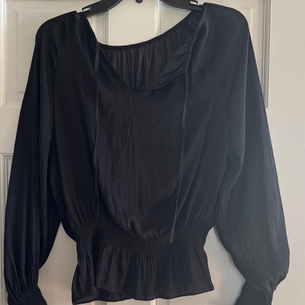 H&M Black Blouse with Ruffled Hem